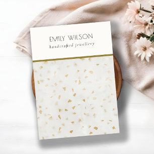 Cartão De Visita Expositor de Joias Chic Terrazzo Branco Dourado
