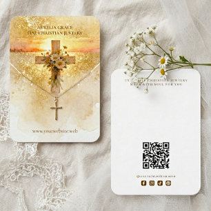 Cartão De Visita Expositor para Jóias Cruz Cristã em Ouro Elegante 