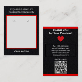Cartão De Visita Expositor QR de Brincos Preto Premium Vermelho 
