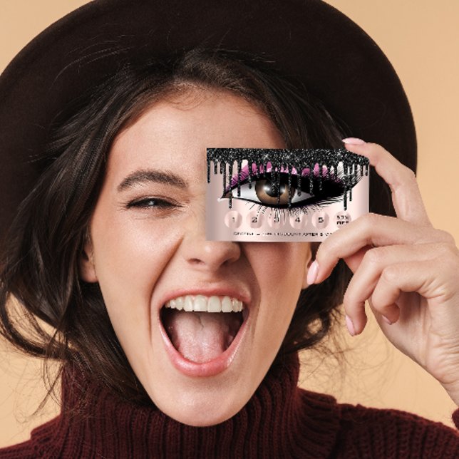 Cartão De Visita Extensão Eyelash de Makeup Pink de Lealdade 6 (Criador carregado)