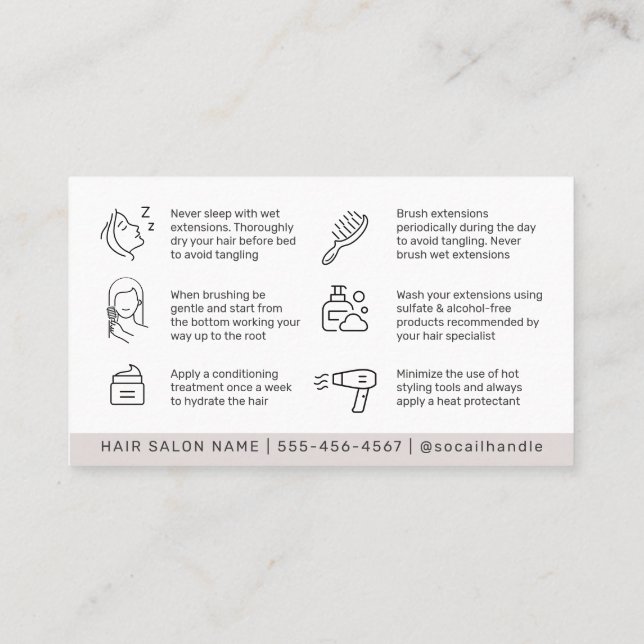 Cartão De Visita Extensões de Cabelo Simples do Luxo Após Cuidados  (Verso)