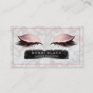 Cartão De Visita Extensões Eyelash Glam Glitter Rosa Marble Dourad