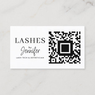 Cartão De Visita Extensões Eyelash Modernas Código QR Preto e Branc