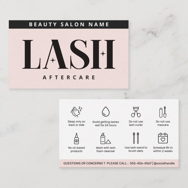 Cartão De Visita Extensões Eyelash Simples Modernas Lash Após Cuida (Frente/Verso)