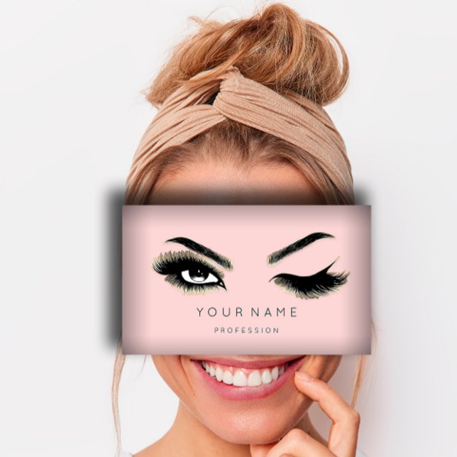 Cartão De Visita Eyelash Brota Microblading QRCODE Logo Dourado ros (Eyelash Brows Microblading QRCODE Logo Gold Pink Business Card)