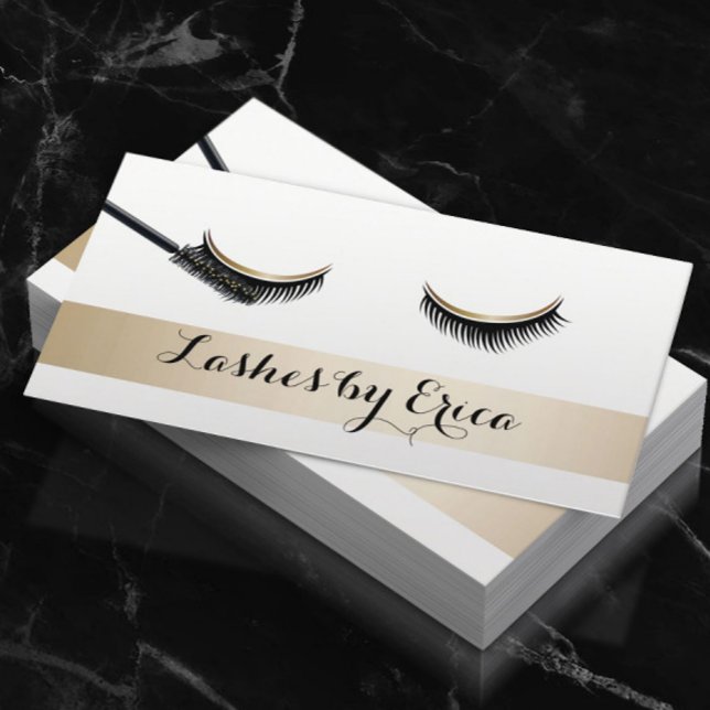 Cartão De Visita Eyelash Extensions Makeup Artist Dourado Strike (Criador carregado)