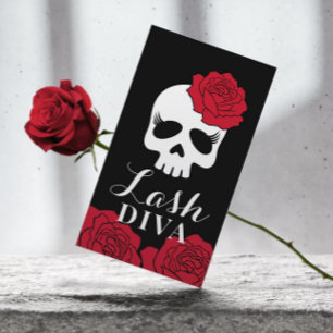 Cartão De Visita Eyelash Extensões Lash Salão Beleza Crânio Flor