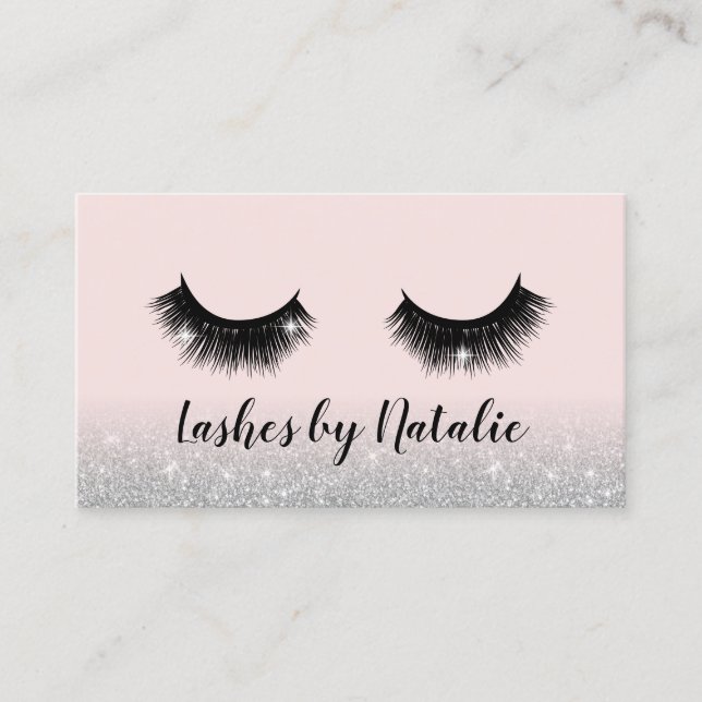 Cartão De Visita Eyelash Extensões Lash Salão Rosa e Silver Ombre (Frente)