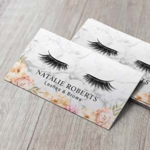 Cartão De Visita Eyelash Extensões Salon Vintage Marble Floral
