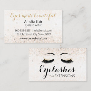 Cartão De Visita Eyelash Extensões Sparkles e Diamantes Dourados