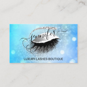 Cartão De Visita Eyelash Eyelash Logotipo Glitter Blue Silver