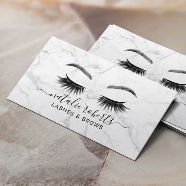 Cartão De Visita Eyelash Makeup Artist Lashes & Brows Salon Marble (Criador carregado)