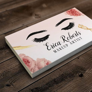 Cartão De Visita Eyelash Makeup Artista Blush Floral Lashes Salon