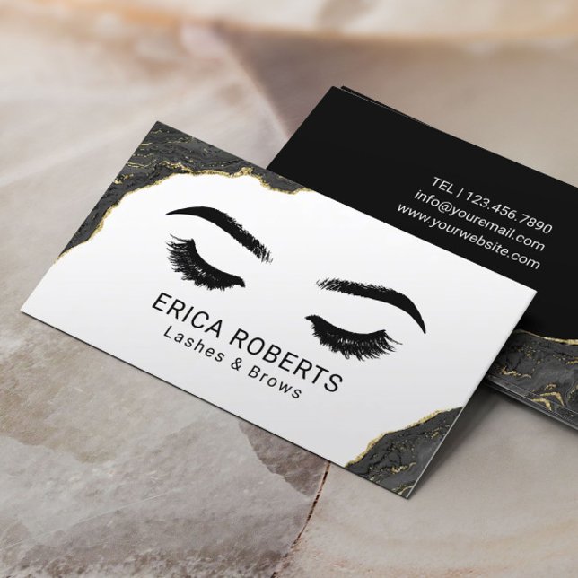 Cartão De Visita Eyelash Makeup Artista Moderno Black Geode Salon (Criador carregado)