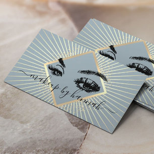 Cartão De Visita Eyelash Makeup Artista Moderno Salão Azul Dourado
