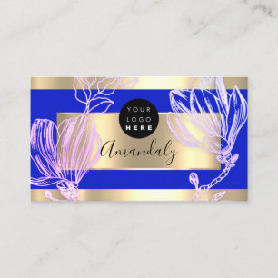 Cartão De Visita Eyelash Makeup Artista QR Logotipo Azul Floral