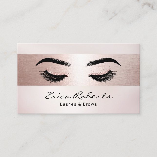 Cartão De Visita Eyelash Makeup Artista Rosa Dourado Stripe Salon (Frente)