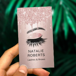 Cartão De Visita Eyelash Makeup Artista Rosa Glitter Dourado