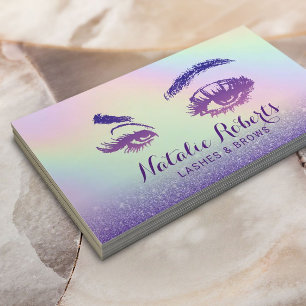 Cartão De Visita Eyelash Makeup Artista Roxo Glitter Holographic