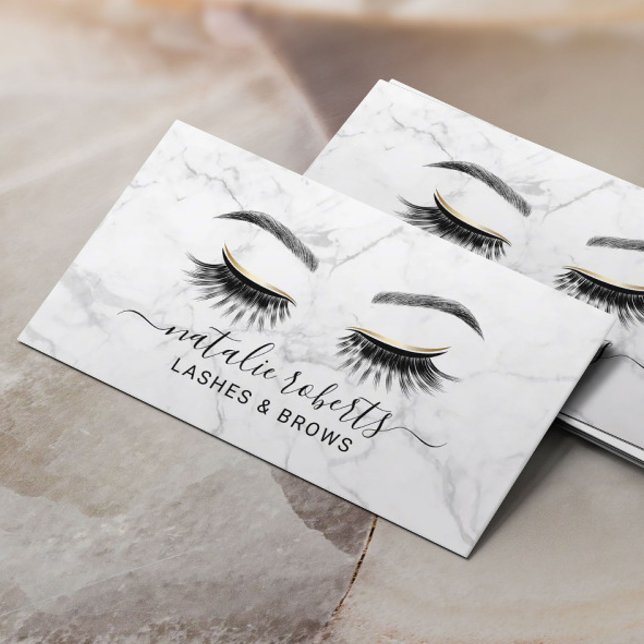 Cartão De Visita Eyelash Makeup Artista Trendy Marble Lash Salon (Criador carregado)