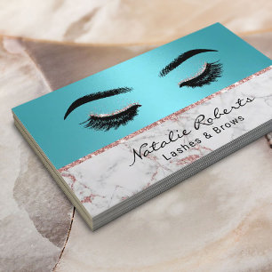 Cartão De Visita Eyelash Makeup Artista Turquoise Rosa Marble Doura