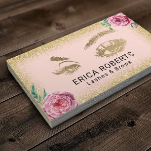 Cartão De Visita Eyelash Makeup Artista Vintage Floral Dourado Glit