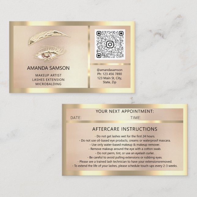 Cartão De Visita Eyelash Microlâmina QRCODE Após Cuidados Rosa (Frente/Verso)