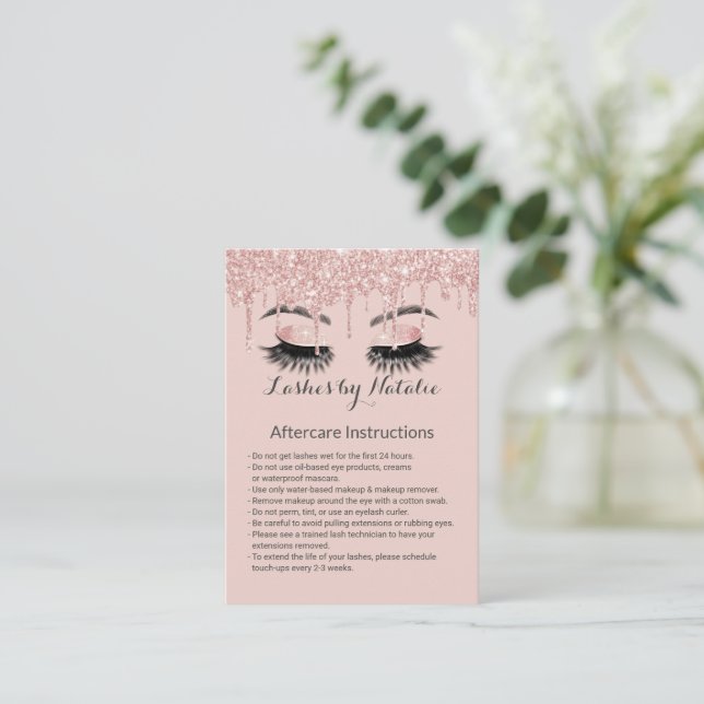 Cartão De Visita Eyelash Salon Blush Rosa Rosa Dourado Pingado Depo (Em pé/Frente)