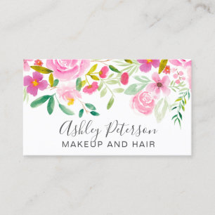 Cartão De Visita Fabricação de aquarela verde-rosa moderna