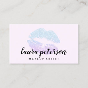 Cartão De Visita Fabricação de lábios de brilho azul roxo elegan