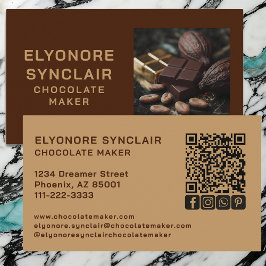 Cartão De Visita Fabricante de Chocolate Cacao Foto Social QR Marro