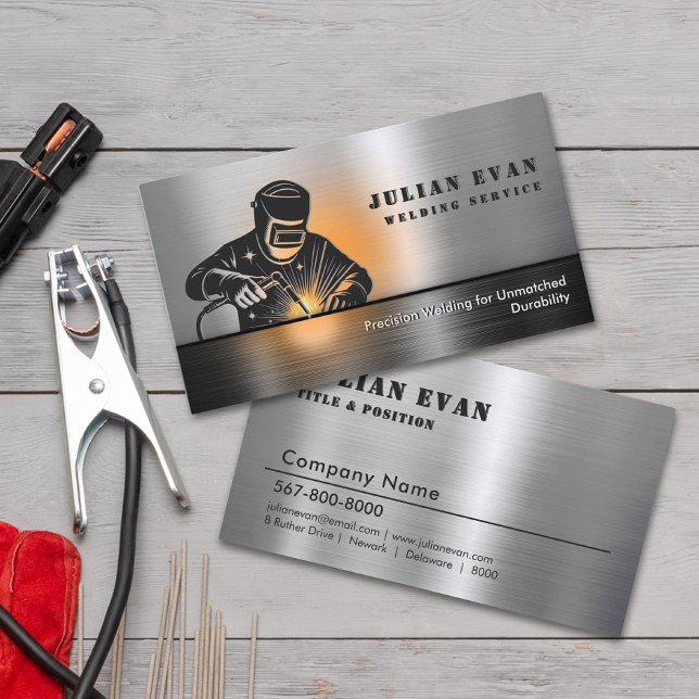 Cartão De Visita Fabricante de metal para soldadura a preto brilhan (Professional Shiny Black Welding Metal Fabricator Business Card)