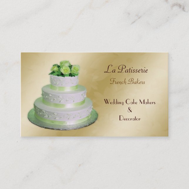 Cartão De Visita fabricantes de Bolo de Casamento dourado verde (Frente)