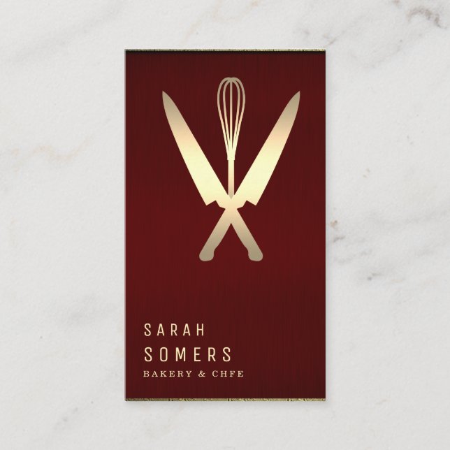 Cartão De Visita Faca Dourada moderna e padaria de uísque (Frente)