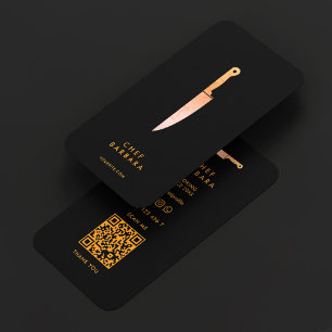 Cartão De Visita Faca Laranja Preta Chef Minimalista Restaurante