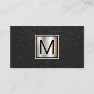 Cartão De Visita Faixa Metálica do Cromo Monograma  Preto de couro