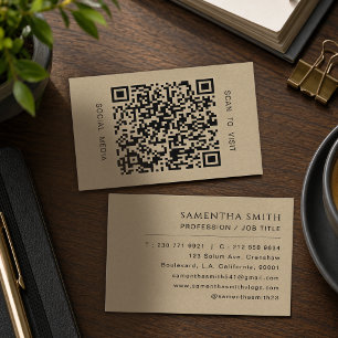 Cartão De Visita Falso QR Code Profissional Minimalista Kraft