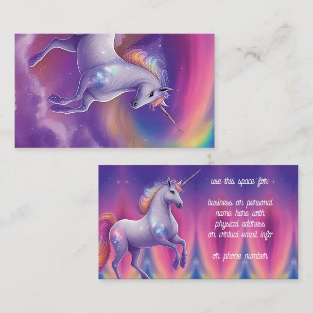 Cartão De Visita Fantasia Glitter Arco-íris Unicórnio Nuvens Cósmic (Frente/Verso)