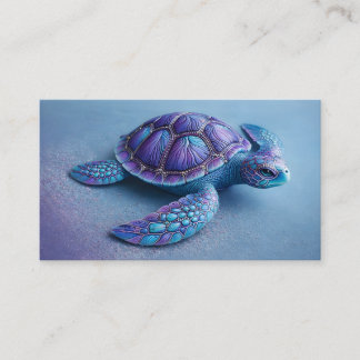 Cartão De Visita Fantasy Sea Turtle in Blue & Purple, Peaceful 
