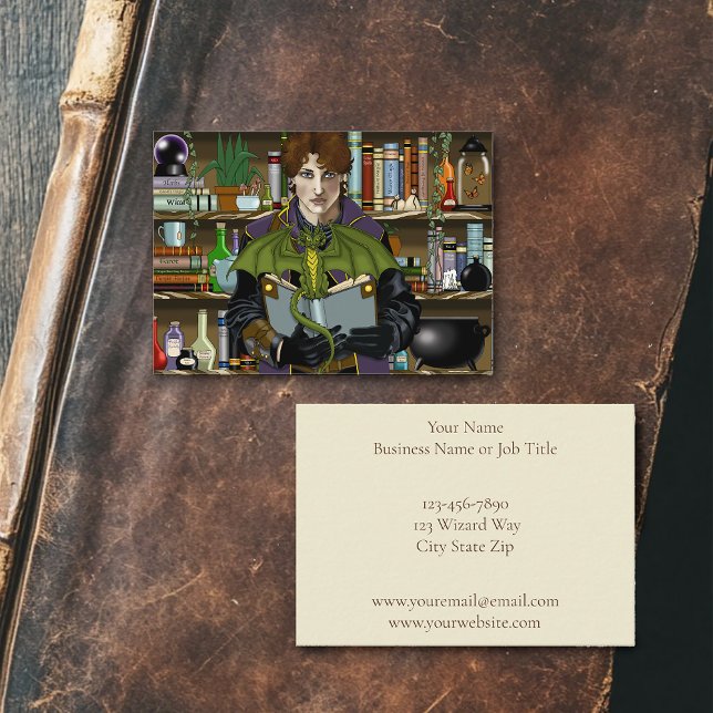 Cartão De Visita Fantasy Wizard Livros Poções de Dragões (Criador carregado)