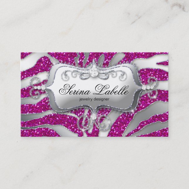 Cartão De Visita Farelo-joalharia-zebra-prata rosa  (Frente)