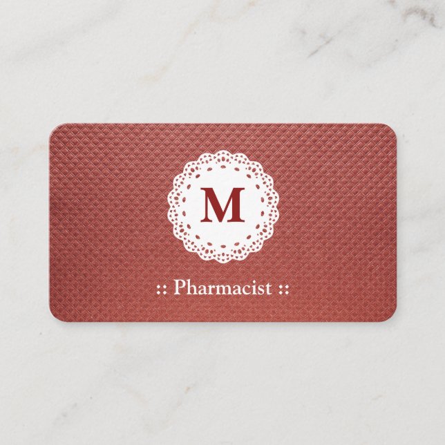 Cartão De Visita Farmacêutico Lace Monograma Maroon (Frente)