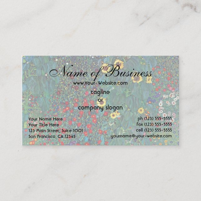 Cartão De Visita Farmerjardim com girassol por Gustav Klimt (Frente)