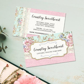Cartão De Visita Farmhouse Boutique, chique Rosa Floral