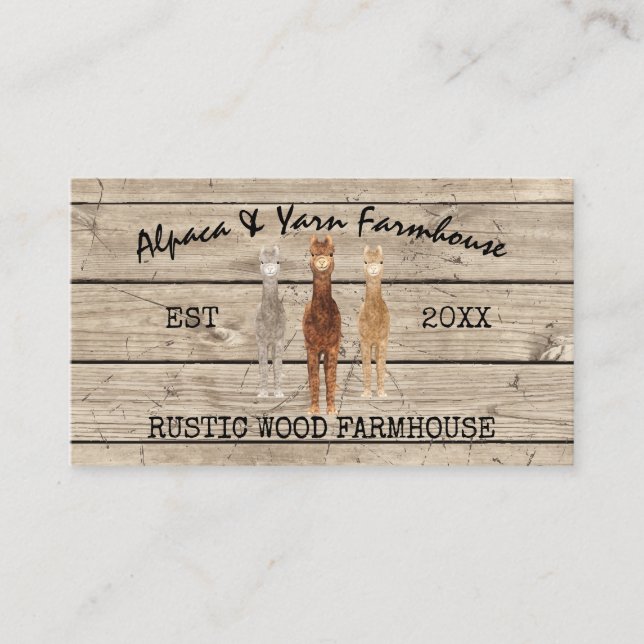 Cartão De Visita Farmhouse Wooden Rustic Alpaca (Frente)