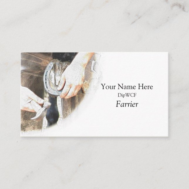 Cartão De Visita Farrier que prega uma ferradura (Frente)