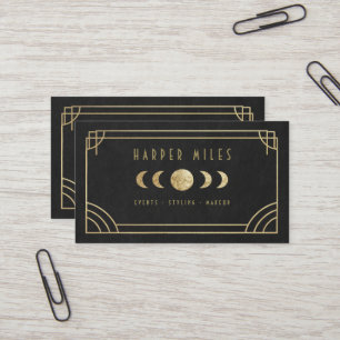 Cartão De Visita Fase da lua do equinócio preto e dourado