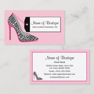 Cartão De Visita Fashion Boutique Pink e Zebra Negra Stilettos