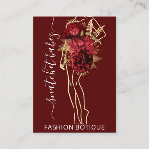 Cartão De Visita Fashion Floral Burgundy Logotipo Dourado QR Stylis