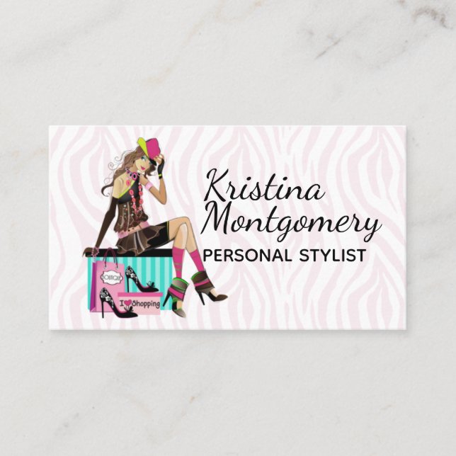 Cartão De Visita Fashion Stylist Shopper Gal Business Card (Frente)